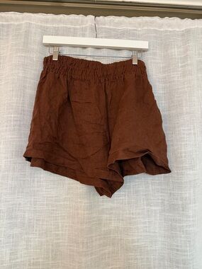 Anthropologie Brown High-Waist Linen Blend Shorts